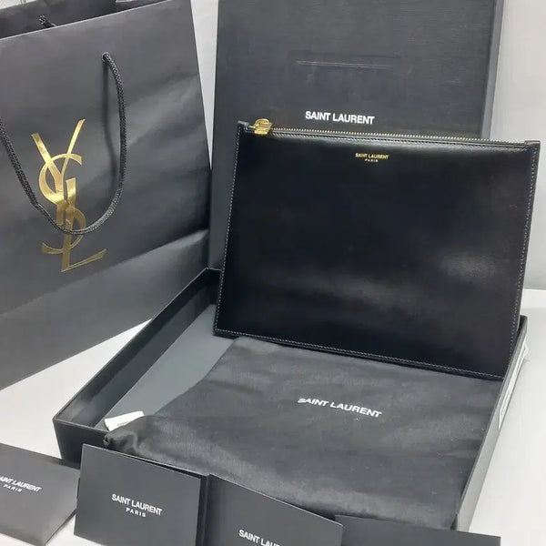 [BUNJANG] Saint Laurent Classic Logo Document Holder Clutch Bag Black Leather / (정품)생로랑 클래식 로고 도큐먼트 홀더 클러치백 블랙