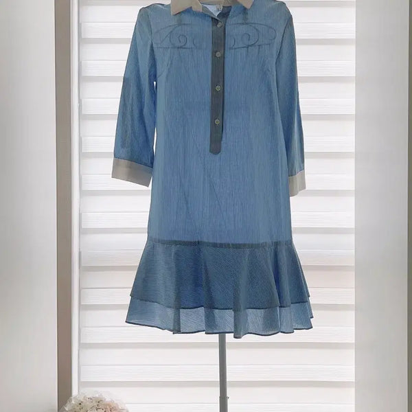 [BUNJANG] Blue Striped Shirt Dress / [1회 착용] 블루 스트라이프 셔츠 원피스