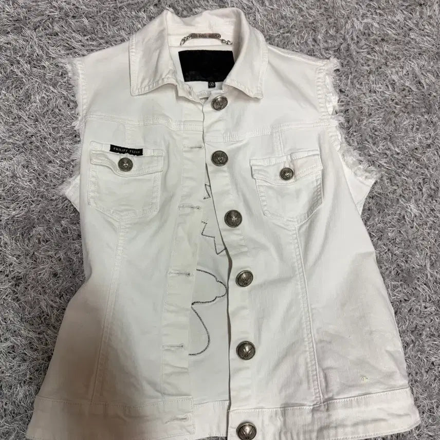 [BUNJANG] Philipp Plein Women's White Denim Vest M / 필립플레인 여성 베스트 조끼 데님 화이트 M 매장판 정품 명품