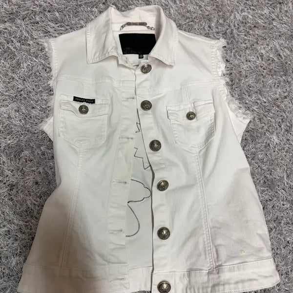 [BUNJANG] Philipp Plein Women's White Denim Vest M / 필립플레인 여성 베스트 조끼 데님 화이트 M 매장판 정품 명품