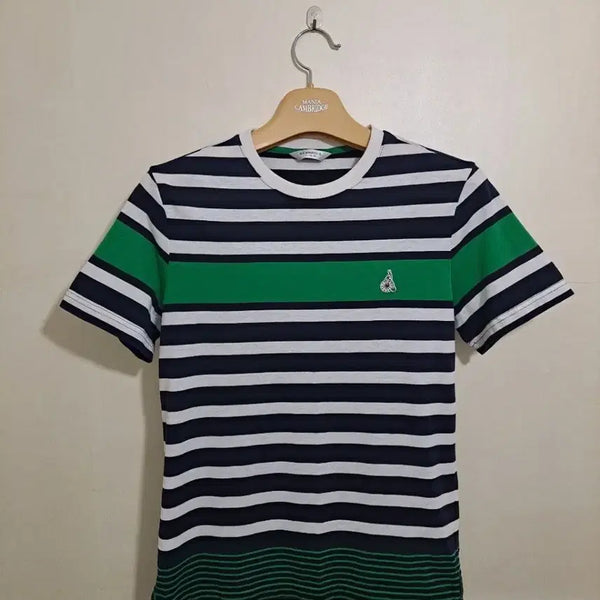 [BUNJANG] Beanpole Striped Short-Sleeve T-Shirt Green Color Block Size 100 (Slim Fit) / 빈폴 스트라이프 반팔 티셔츠 그린 배색 100(슬림)