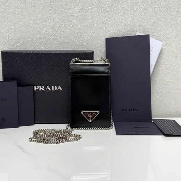 [BUNJANG] Prada Brushed Leather Chain Card Holder Black 1MR022 / (백화점/A+)프라다 브러시드 체인 카드지갑
