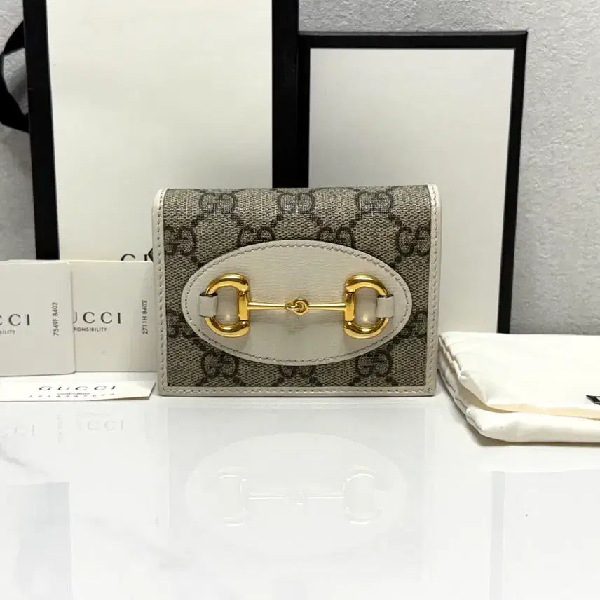 [BUNJANG] Gucci 1955 Horsebit Medium Wallet Ivory / (정품/A+)구찌 1955 홀스빗 중지갑