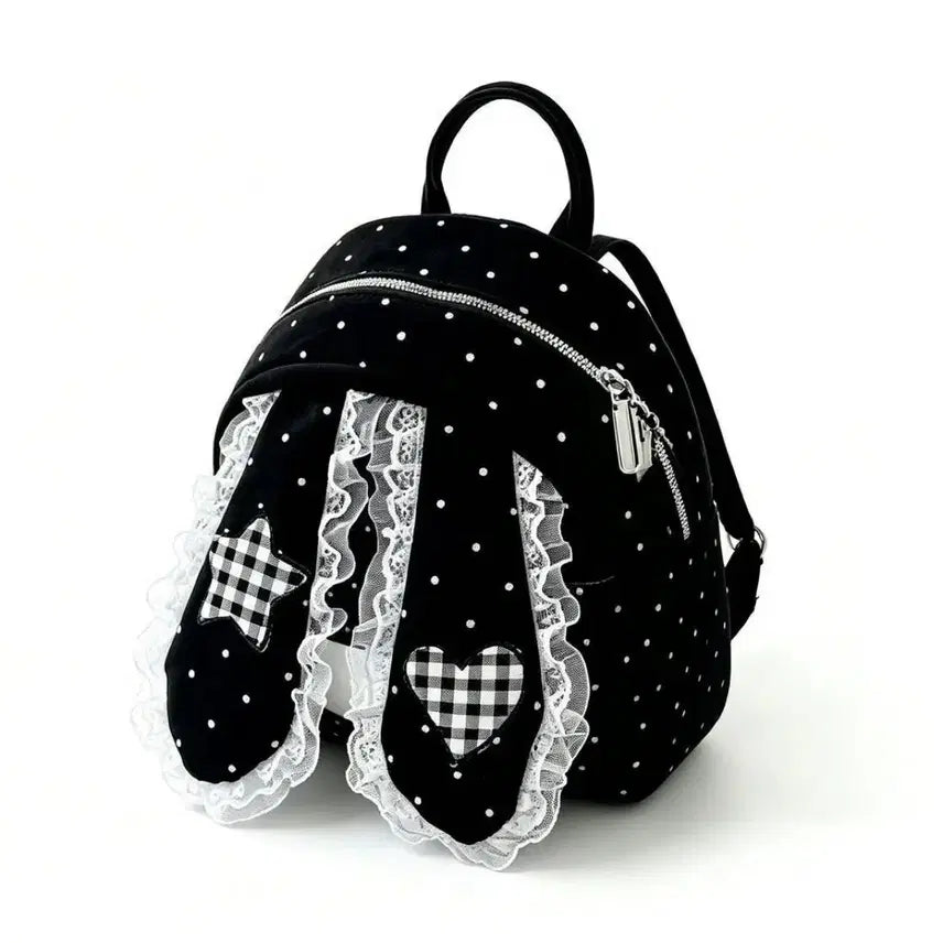 [BUNJANG] Subculture Rabbit Ear Polkadot Backpack Bag / 지뢰계 서브컬처 레이스 토끼귀 폴카닷 백팩 가방(3컬러)