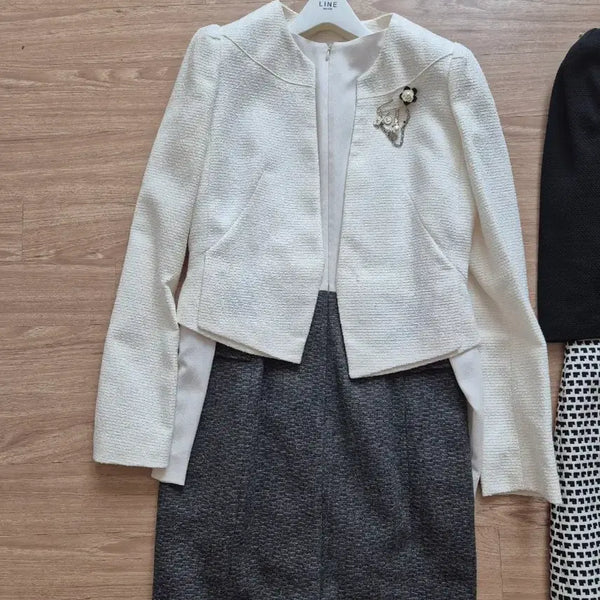 [BUNJANG] LINE White Tweed Jacket / LINE 화이트 트위드 자켓