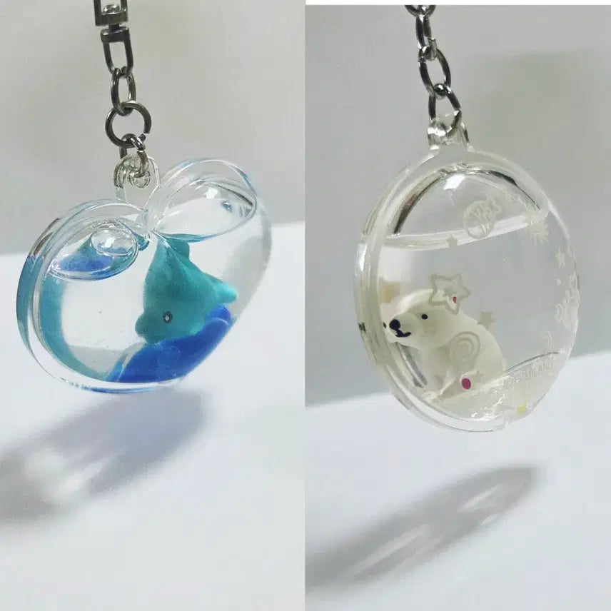 [BUNJANG] Bundle Set Dolphin Heart Blue & Polar Bear Round White Water Ball Keychain / 일괄) 돌고래 하트 블루&북극곰 원형 화이트 워터볼 키링