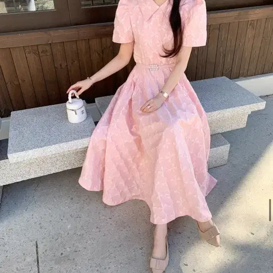 [BUNJANG] Bycini Ribbon Flare Long Dress (New) / 바이씨니 플레어 원피스 (새상품)