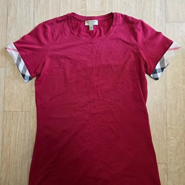 [BUNJANG] Burberry Brit Check Sleeve Short Sleeve T-Shirt / 버버리 브릿 체크소매 반팔 티셔츠