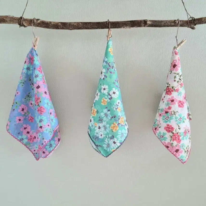 [BUNJANG] Asa Cotton Floral Pattern Scarf Set (3 Types) / 아사면 손수건스카프 3종