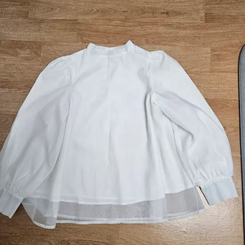 [BUNJANG] White See-Through Chiffon Puff Sleeve Blouse / 화이트 시스루 블라우스 퍼프 긴팔