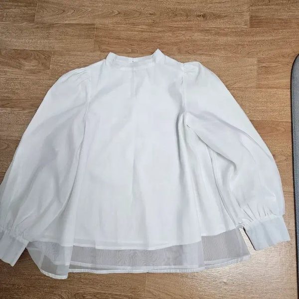 [BUNJANG] White See-Through Chiffon Puff Sleeve Blouse / 화이트 시스루 블라우스 퍼프 긴팔