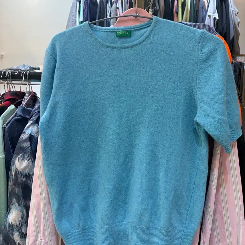 [BUNJANG] Benetton Short Sleeve Knit Sky Blue / 베네통 반팔 니트 하늘색