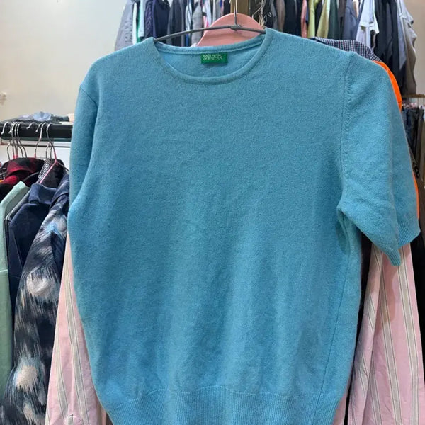 [BUNJANG] Benetton Short Sleeve Knit Sky Blue / 베네통 반팔 니트 하늘색