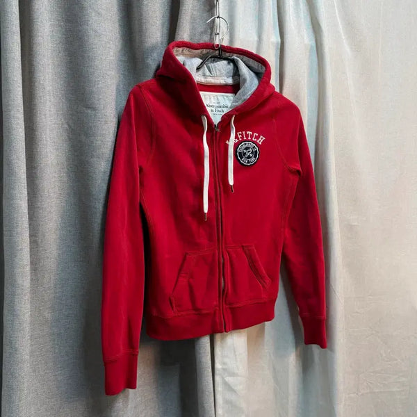[BUNJANG] Abercrombie & Fitch Women's Red Fleece Hoodie Zip-Up / [M] 아베크롬비 여성 레드 기모 후드집업