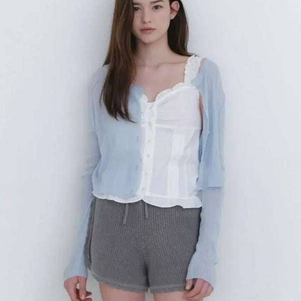 [BUNJANG] Lettera Basic Round Linen Cardigan Sky Blue / 레테라 베이직 라운드 린넨 가디건