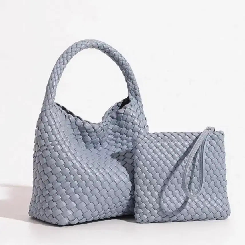 [BUNJANG] Genuine Leather Bottega Style Woven Tote Bag with Shoulder Strap / 소가죽 보테가스타일 위빙 토트백 숄더백겸용