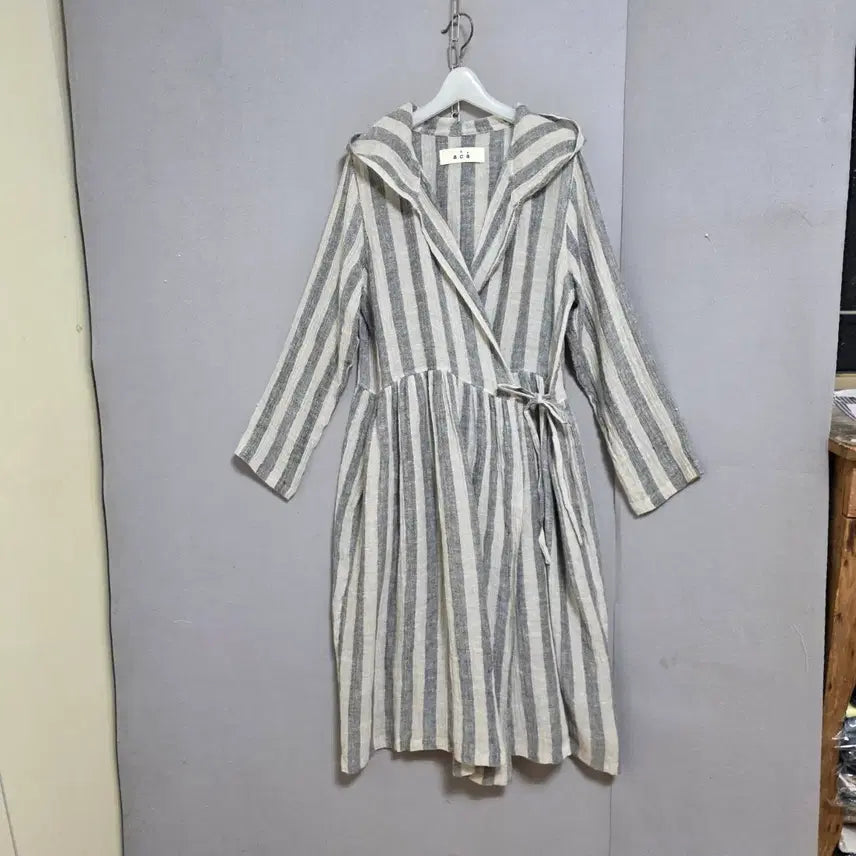 [BUNJANG] Aca Hooded Linen Wrap Dress Beige/Gray Mix / aca 후드린넨 랩 원피스 FF   n4603