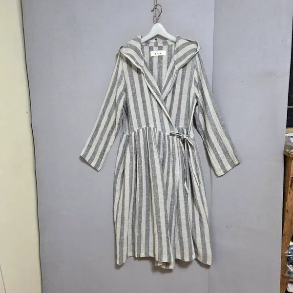 [BUNJANG] Aca Hooded Linen Wrap Dress Beige/Gray Mix / aca 후드린넨 랩 원피스 FF   n4603