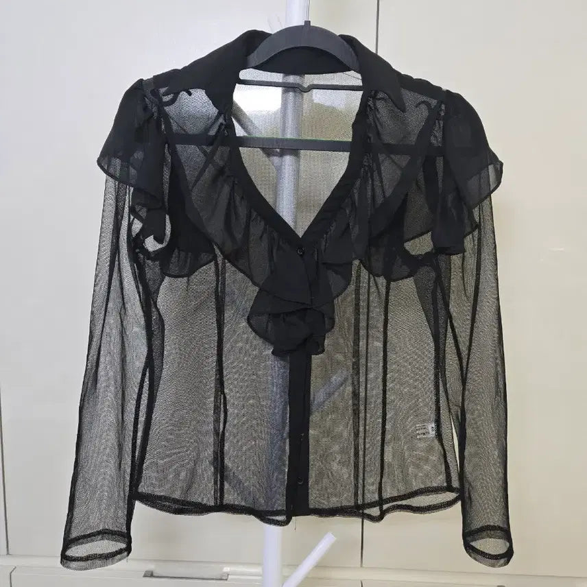 [BUNJANG] Black See-through Frill Blouse / 블랙 시스루 프릴 블라우스