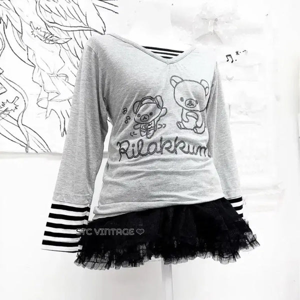 [BUNJANG] Rilakkuma Stripe Layered T-shirt / 리락쿠마 스트라이프 레이어드티 stc진리이코빈티지