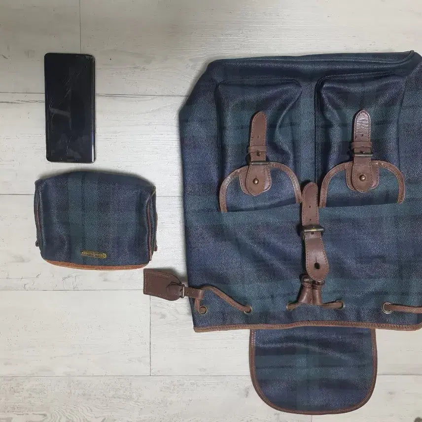 [BUNJANG] Polo Ralph Lauren Check Backpack Pouch Set / 폴로 랄프로렌 체크 백팩 파우치 세트