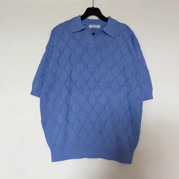 [BUNJANG] Men's Spring/Summer Collar Neck Short Sleeve Knit (Blue) / 새상품 남자 봄 여름 카라넥 반팔 니트 (블루)
