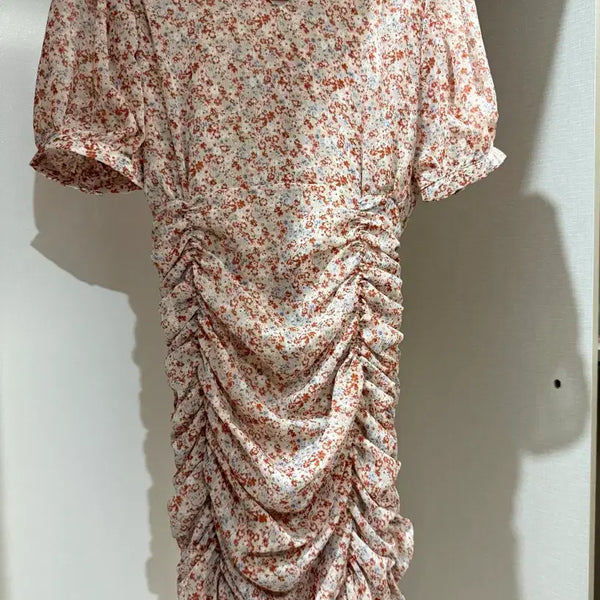 [BUNJANG] Flower Shirring Mini Dress / 플라워 셔링 미니 원피스