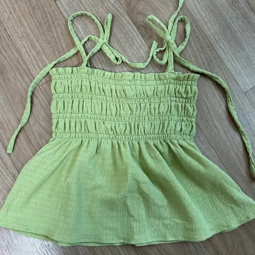 [BUNJANG] Mint Green Ribbon Tie Bustier Tank Top / 연두색 뷔스티에 나시