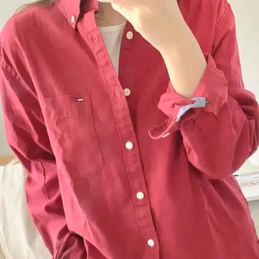 [BUNJANG] Tommy Hilfiger Pigment Garment Dyed Pink Shirt / 타미힐피거 정품 피그먼트 핫핑크 셔츠