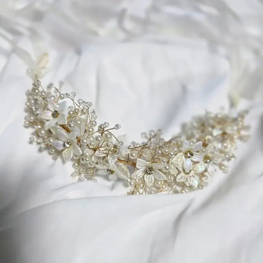 [BUNJANG] Cubic and Pearl Embellished Headband / 셀프웨딩 연주회 파티 헤어밴드