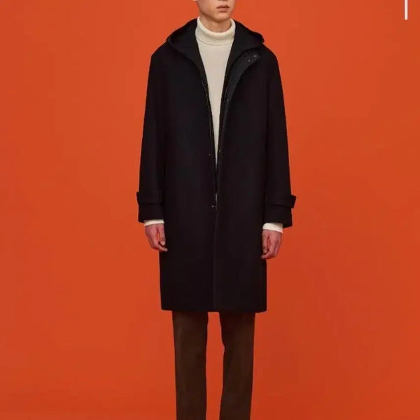 [BUNJANG] Beanpole Men Black Hooded Long Cashmere Coat / 빈폴멘 블랙 후드 롱 캐시미어 코트
