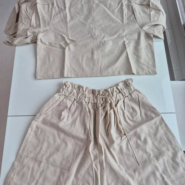 [BUNJANG] Summer Puff Blouse and Shorts Set / 여름 퍼프 블라우스 반바지 세트