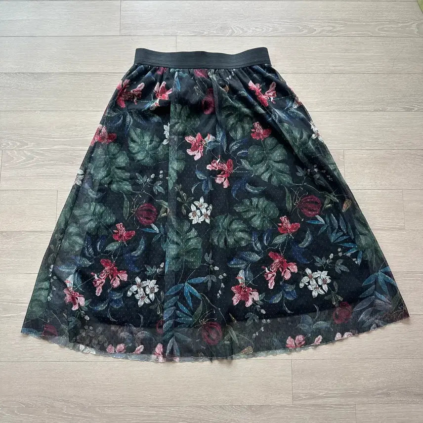 [BUNJANG] Flower See-Through Midi Skirt / 플라워 시스루 미디스커트