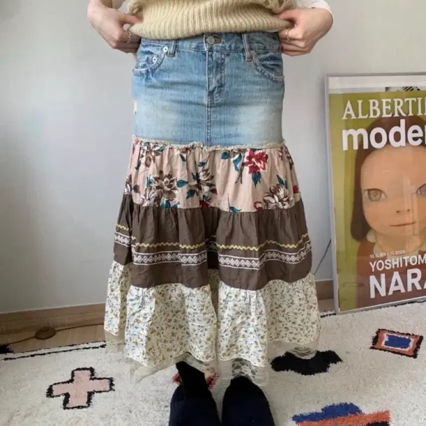 [BUNJANG] Patchwork Denim Skirt / patchwork denim skirt