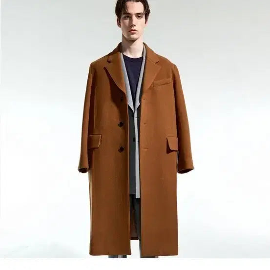 [BUNJANG] TNGT Brown Semi-Oversized 3-Button Cashmere Coat / TNGT 브라운 세미오버 3버튼 캐시미어 코트