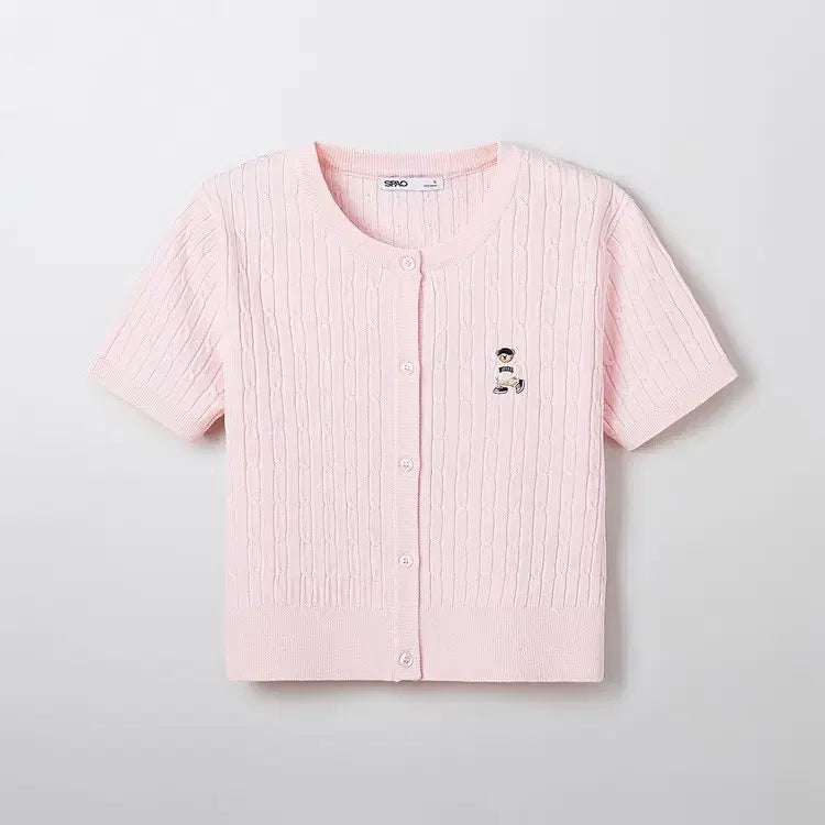 [BUNJANG] SPAO Woody Cable Crop Summer Short-Sleeve Cardigan Pink / 스파오 우디 케이블 크롭 여름 반팔 가디건 핑크 만원샵