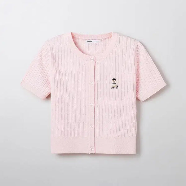 [BUNJANG] SPAO Woody Cable Crop Summer Short-Sleeve Cardigan Pink / 스파오 우디 케이블 크롭 여름 반팔 가디건 핑크 만원샵