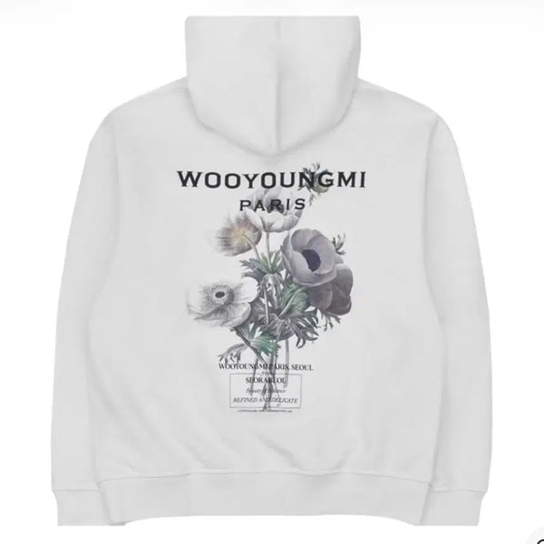 [BUNJANG] Wooyoungmi Flower Back Logo Hoodie White / 우영미 플라워 백로고 후드 티셔츠 화이트