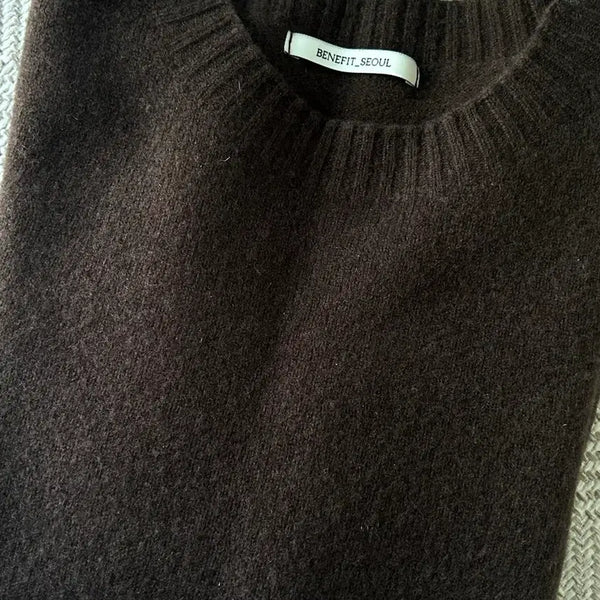 [BUNJANG] Round Neck Knit - Brown / 브라운 라운드니트