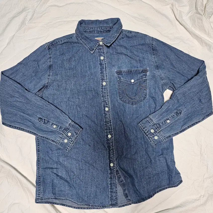 [BUNJANG] True Religion Pocket Denim Work Shirt L / 트루릴리젼 포켓 데님 워크 셔츠 L