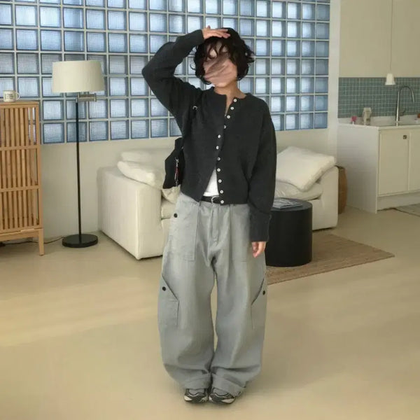 [BUNJANG] Wide Cargo Pants Grey (S) / 와이드 카고 바지 회색(s)