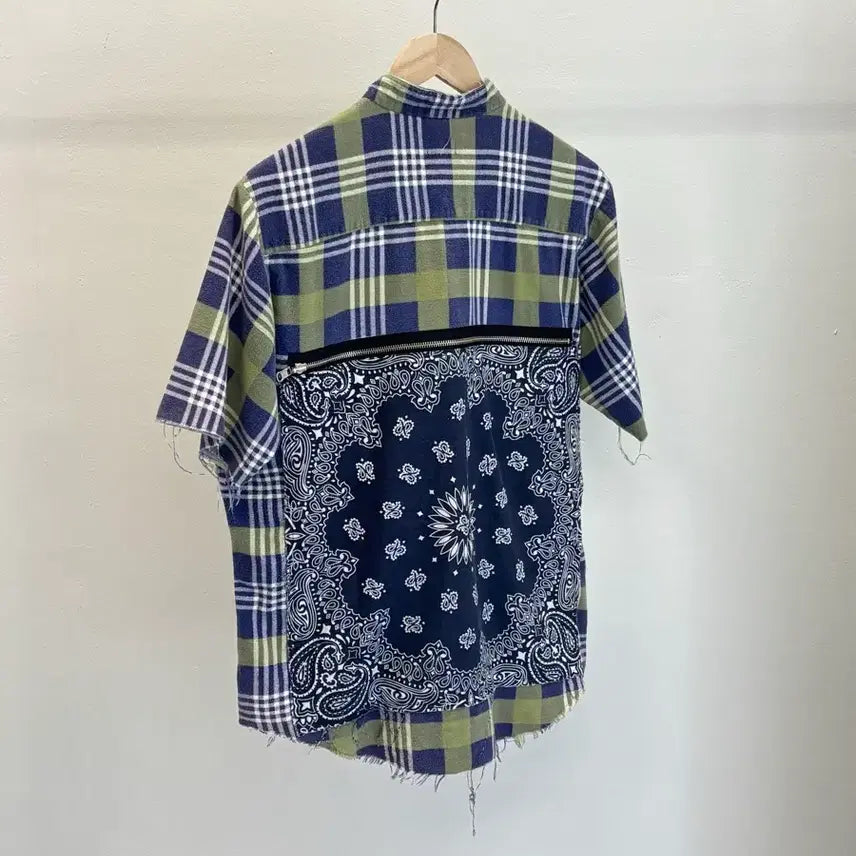 [BUNJANG] Old Park Flannel Bandana Short Sleeve Shirt / 올드파크 반다나 반팔 셔츠