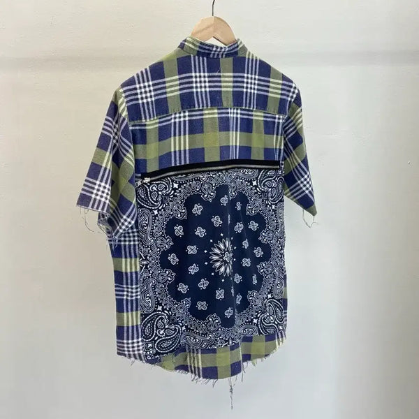 [BUNJANG] Old Park Flannel Bandana Short Sleeve Shirt / 올드파크 반다나 반팔 셔츠