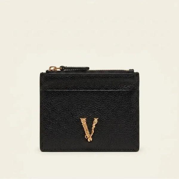 [BUNJANG] Versace V Logo Zipper Card Holder Black / 베르사체 V로고 지퍼 카드지갑 블랙 (OS)