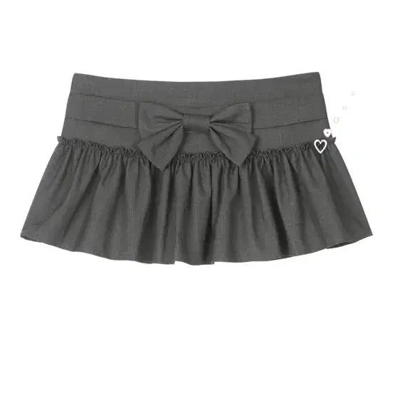 [BUNJANG] Dry Rose Ribbon Belt Skirt Charcoal / 드라이로즈 리본 벨트 스커트 챠콜