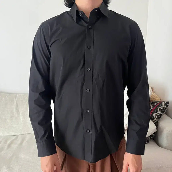 [BUNJANG] TOPTEN Black Basic Long-Sleeve Shirt Size 105 / 탑텐 블랙 기본 긴팔 셔츠 105