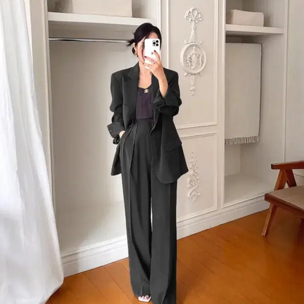 [BUNJANG] Black High-Waisted Suit Jacket and Slacks Set for Formal Occasions / (이번주만 세트) 정장 재킷 하이웨스트 슬랙스 블랙 하객 면접 상견례