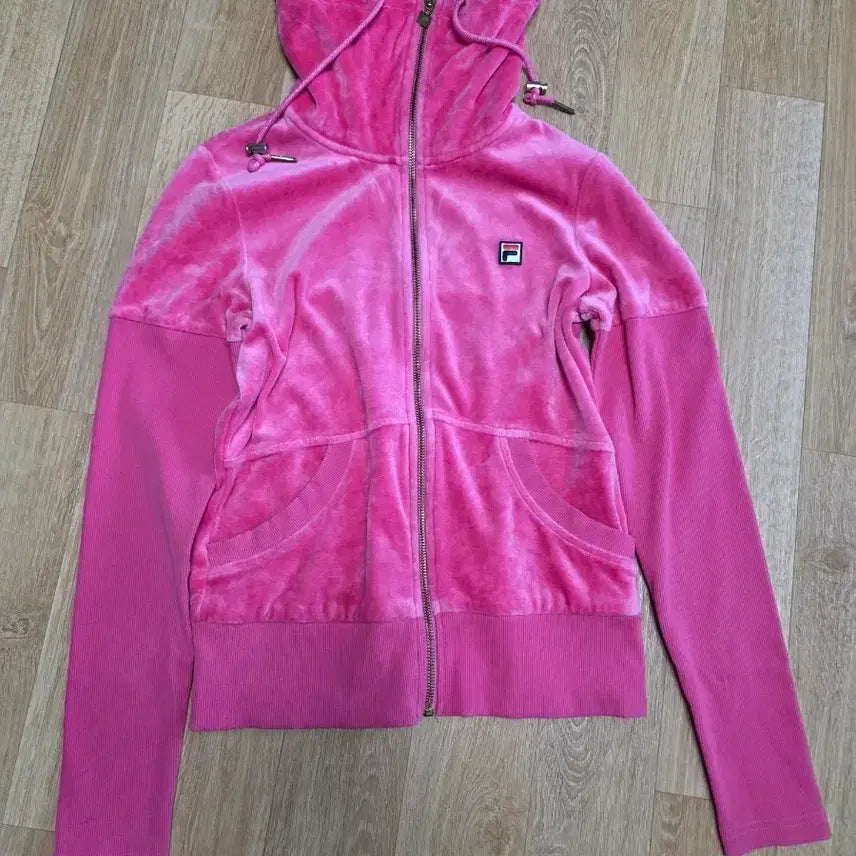 [BUNJANG] FILA Pink Velvet Hooded Zip-Up Training Set / FILA 핑크 벨벳 후드 집업 세트