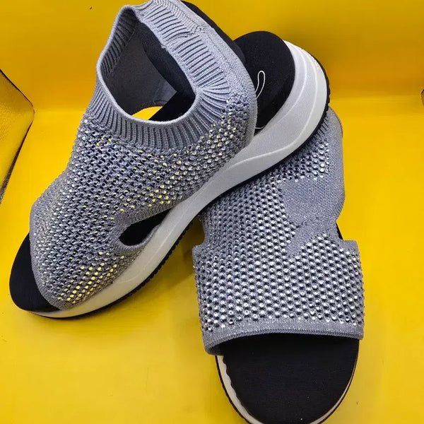 [BUNJANG] Staccato Knit Cubic Sandals (Size 235) / 스타카토 니트 큐빅 샌들 (235)