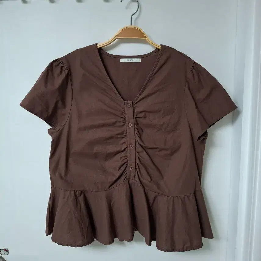 [BUNJANG] Brown Puff Sleeve Blouse (Size 55-66) / RE OPEN 브라운 퍼프 블라우스55~66